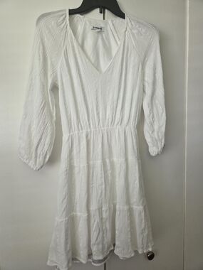 Express White V-Neck Tiered Mini Dress